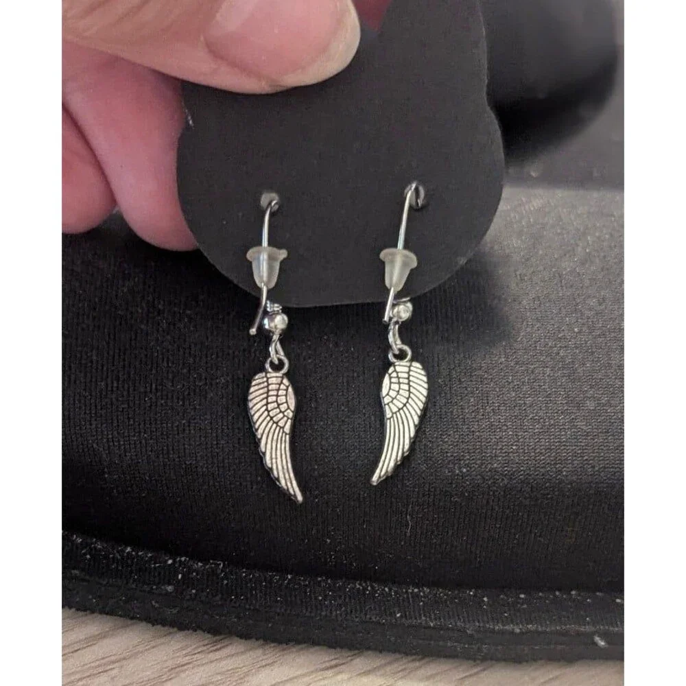 Handcrafted Silver tone Angel Wing Earrings